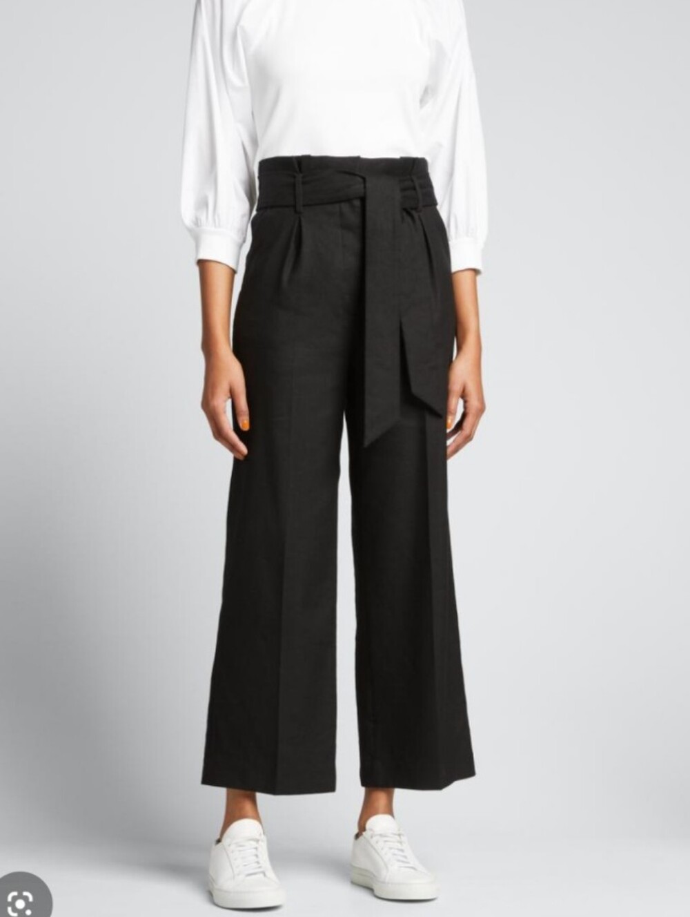 Veronica Beard Elice Wide Leg Belted Pants Pleated Ankle Length Linen Blend